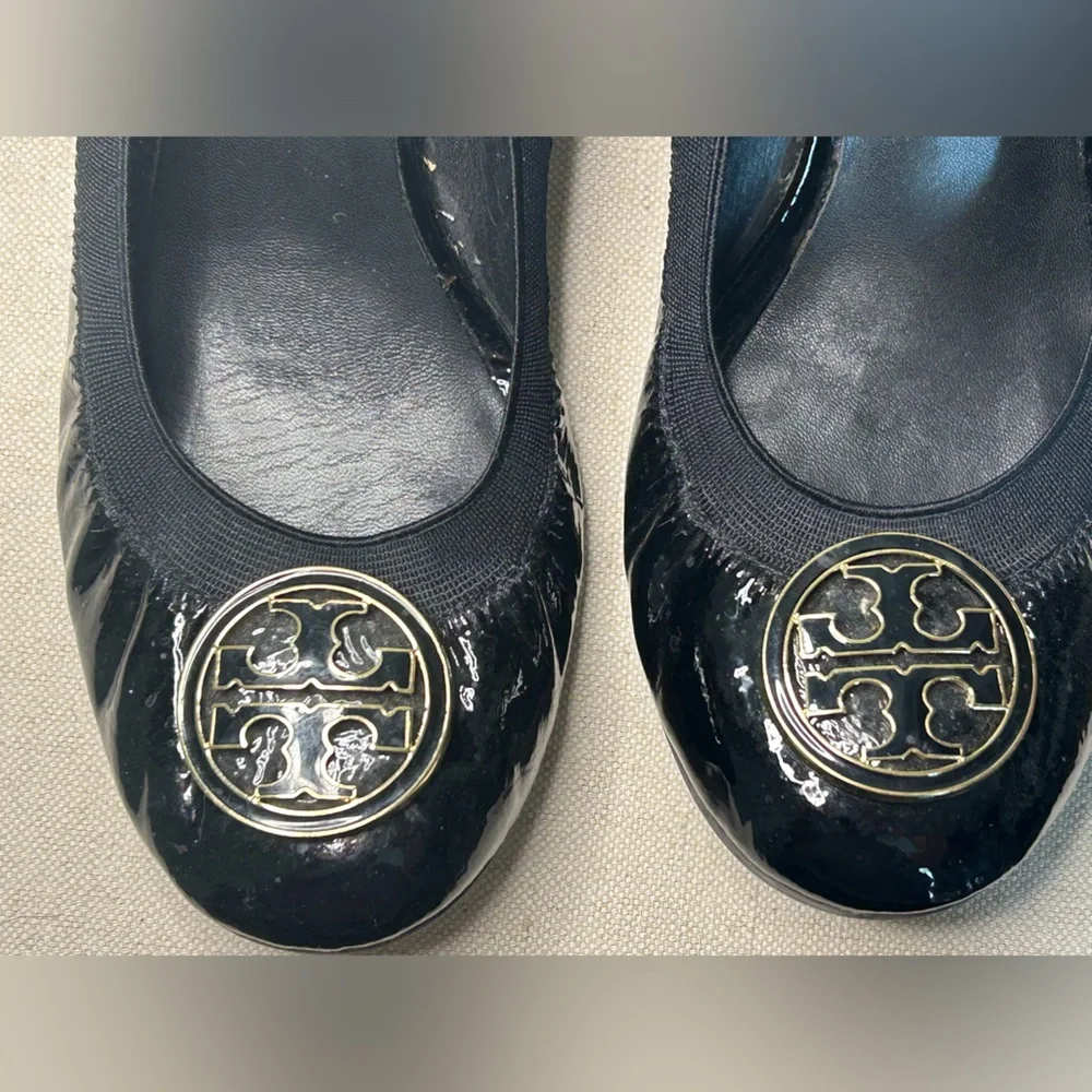 Tory Burch 'Caroline' Designer Wedge Patent Leather Slip On Ballet Shoes Sz 7.5